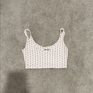 Brandy Melville White with Red Hearts Crop Top